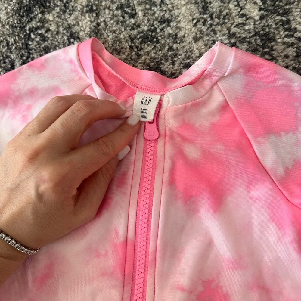 Cherry Print and Tie-Dye Kids One Piece Swim Set Zip size 3